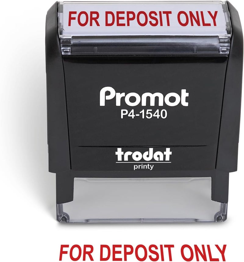 Promot for Deposit Only Self Inking Rubber Stamp - Refillable Office Stamps - Business, Bookkeeping, Ordering, Accounting, Work, Bank, Deposit Stamper - Red Ink - Image 1